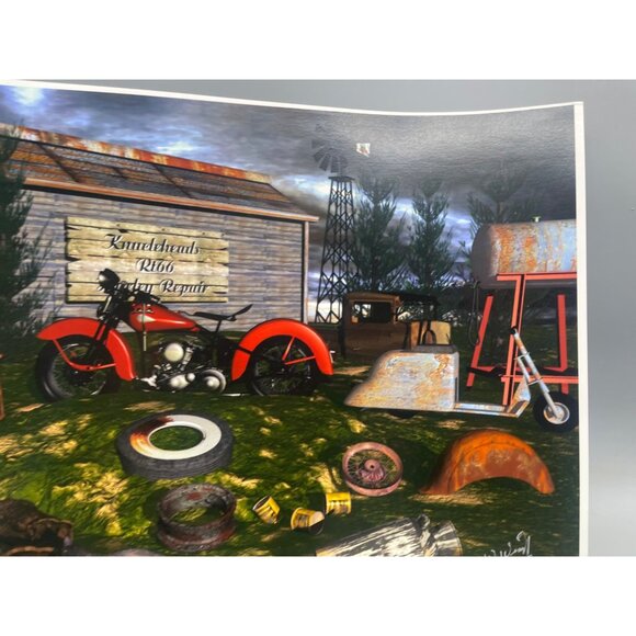 LE GM Harley Davidson motorcycle print artwork signed 4/50 water 16x12" READ - Picture 4 of 6